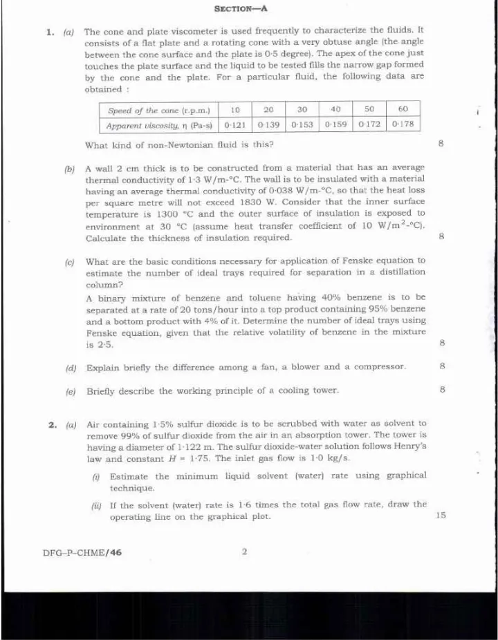 Indian Forest Service Main 2019 Chemical Engineering Paper I page 1 instructions scan PDF download UPSC
