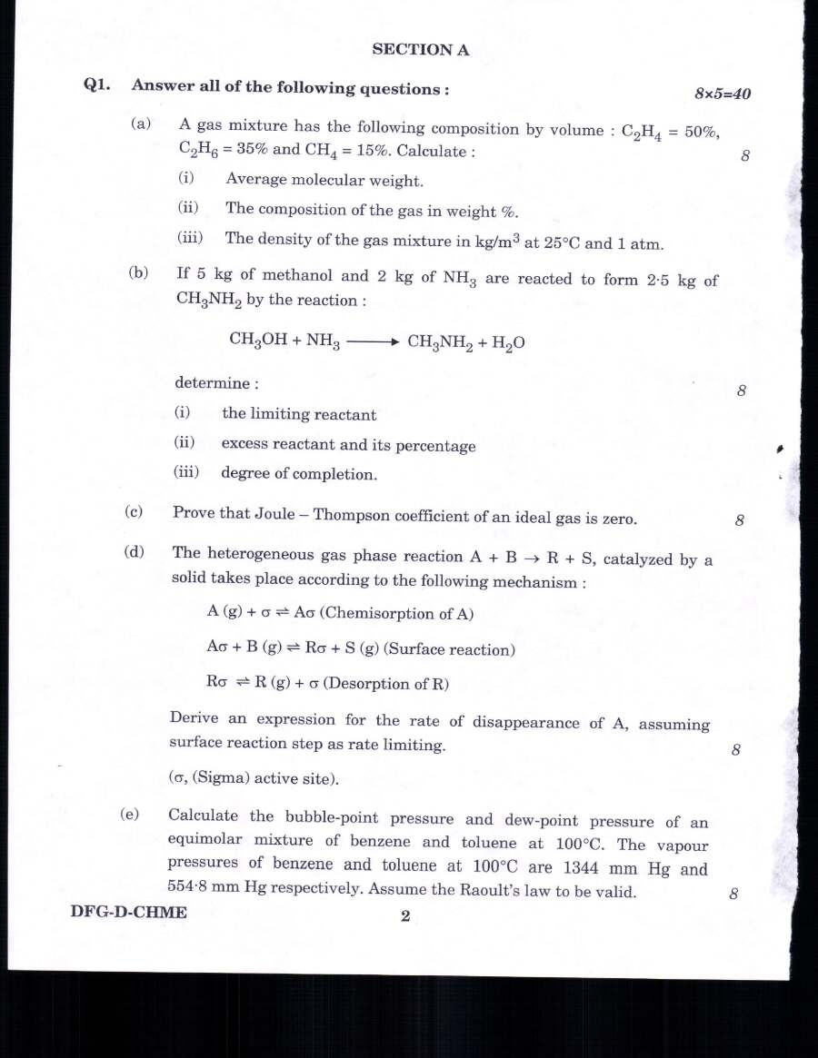 Indian Forest Service 2019 Chemical Engineering Paper II question paper page 1 instructions scan PDF download