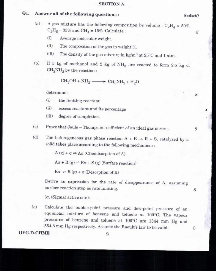 Indian Forest Service 2019 Chemical Engineering Paper II question paper page 1 instructions scan PDF download