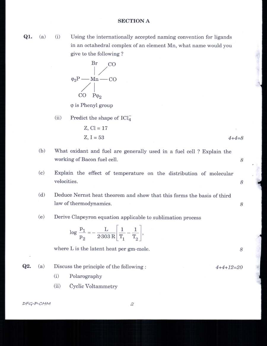 Indian Forest Service Main 2019 Chemistry Paper I question paper page 1 instructions scan PDF download UPSC
