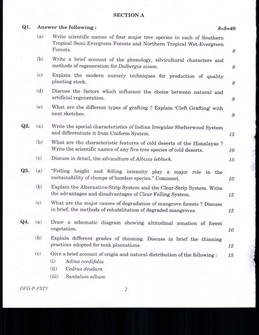 Indian Forest Service Main 2019 Forestry Paper I question paper page 1 instructions scan PDF download UPSC