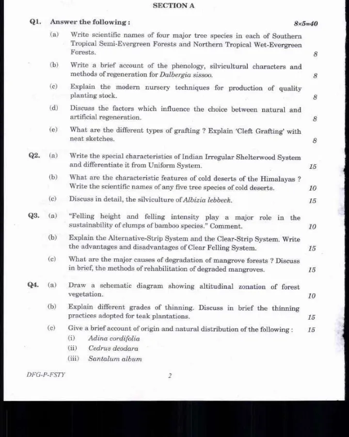 Indian Forest Service Main 2019 Forestry Paper I question paper page 1 instructions scan PDF download UPSC