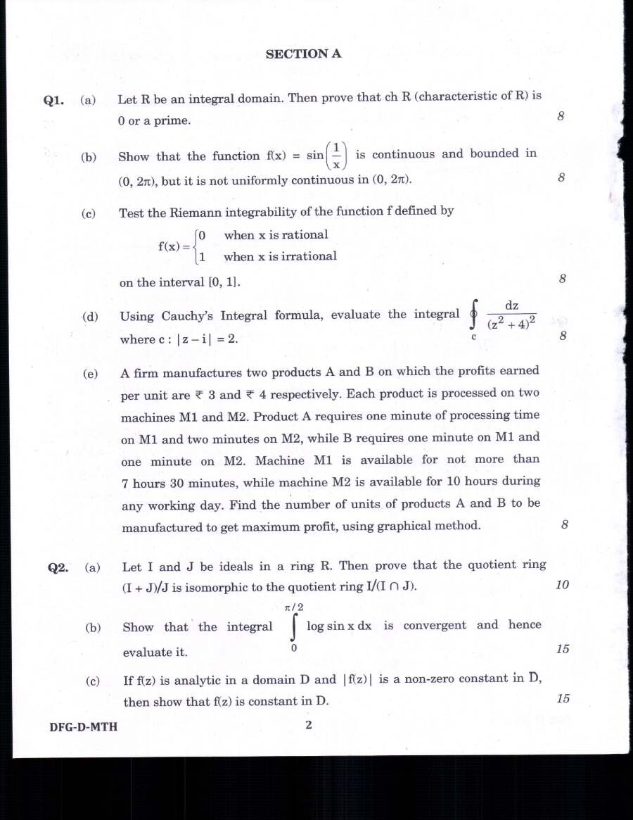 Indian Forest Service Main 2019 Mathematics Paper II question paper page 1 instructions scan PDF download UPSC