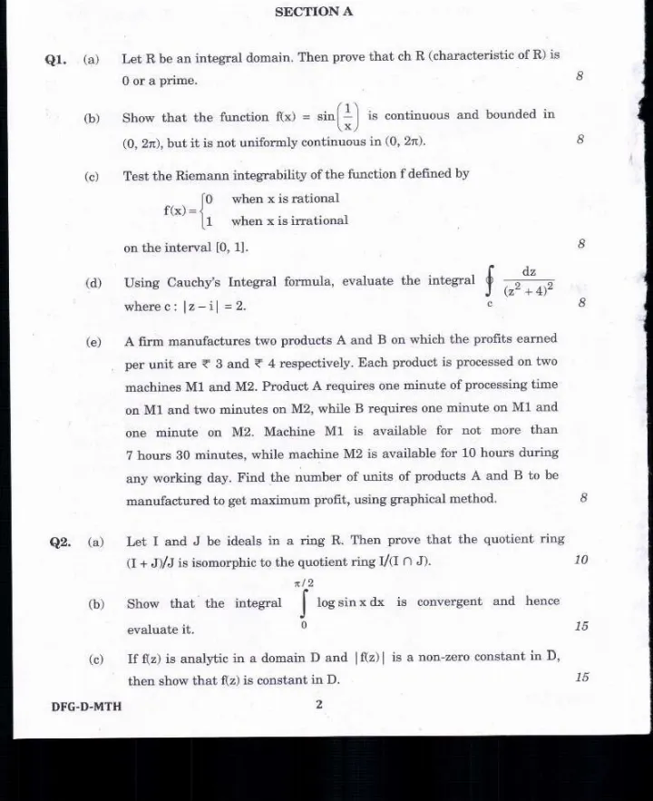 Indian Forest Service Main 2019 Mathematics Paper II question paper page 1 instructions scan PDF download UPSC