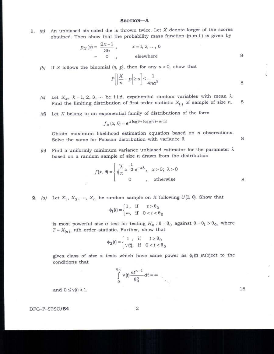 Indian Forest Service Main 2019 Statistics Paper-I question paper page 1 instructions scan PDF download UPSC