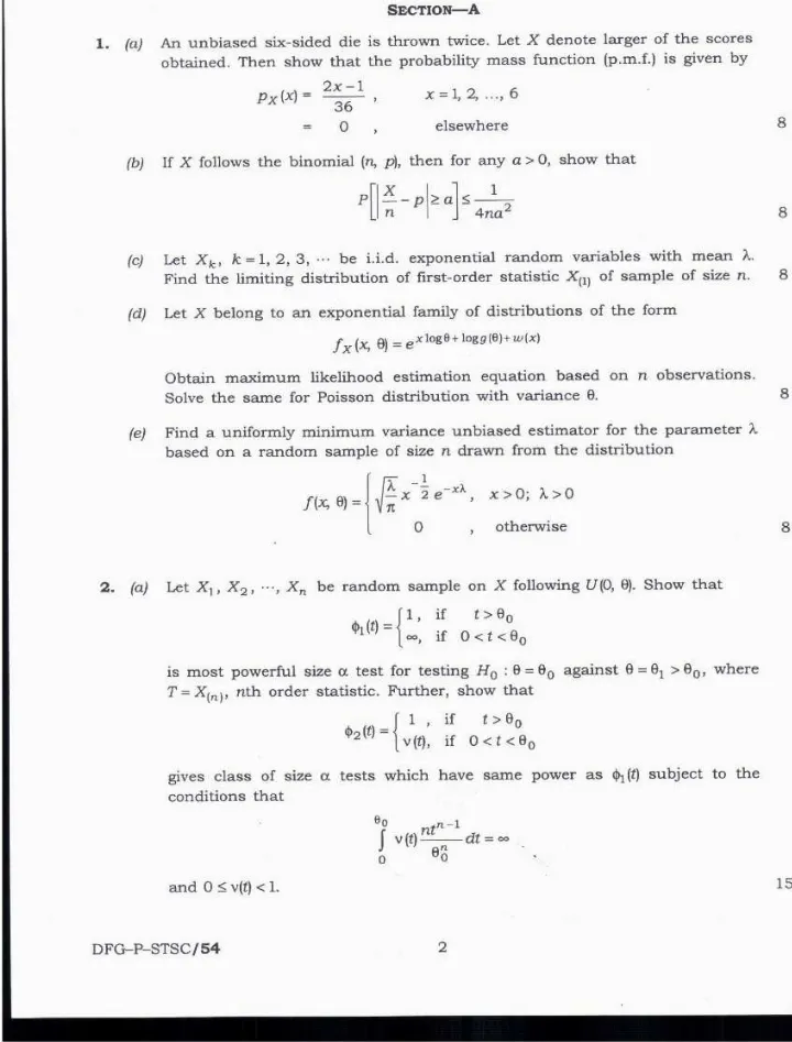 Indian Forest Service Main 2019 Statistics Paper-I question paper page 1 instructions scan PDF download UPSC