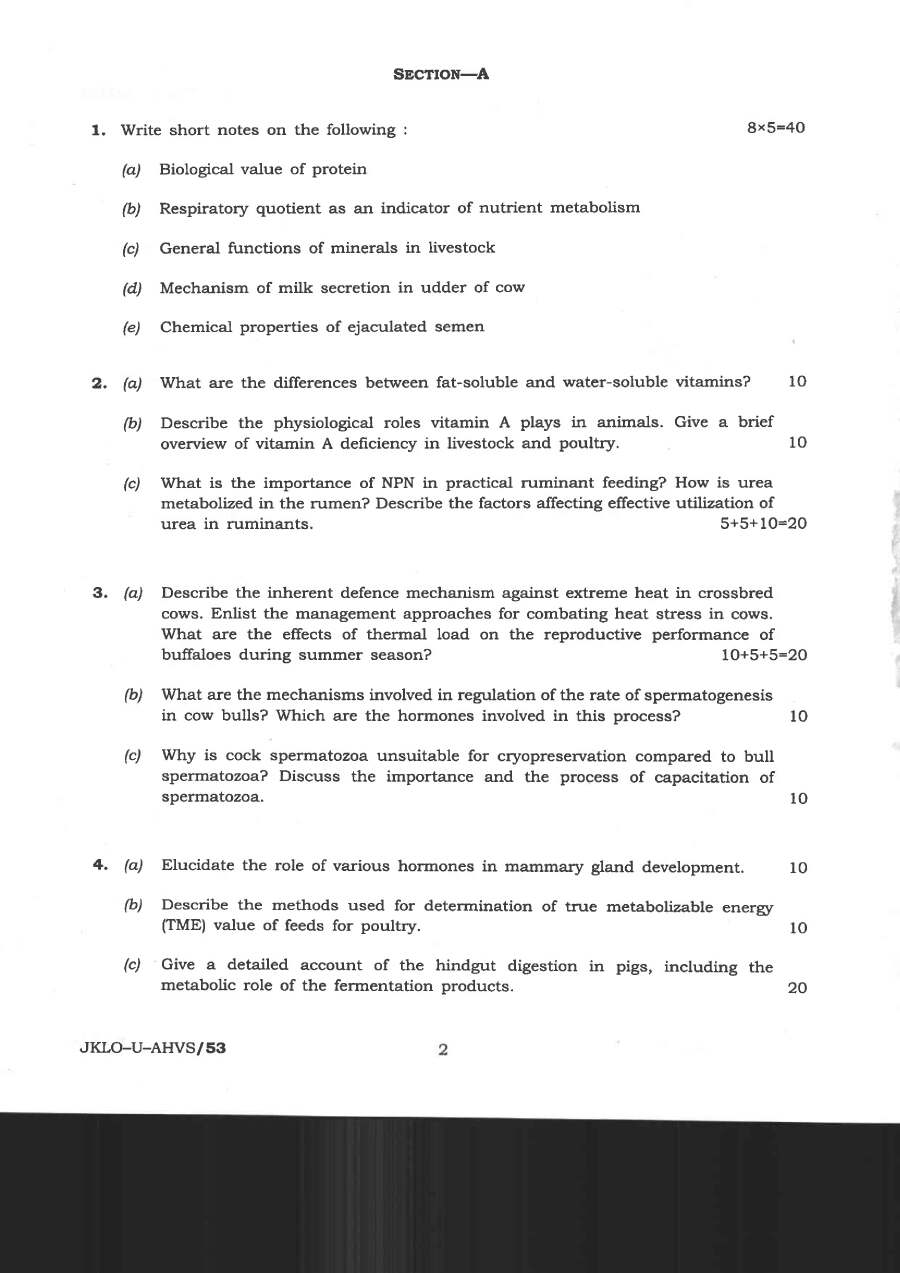Indian Forest Service Main 2020 Animal Husbandry and Veterinary Science Paper I page 1 instructions scan PDF download UPSC