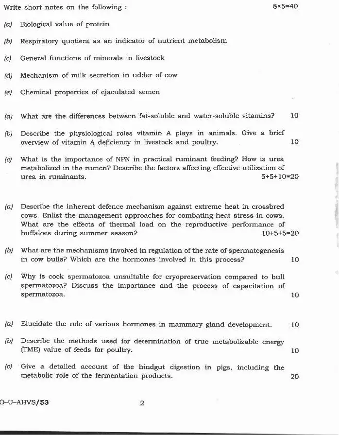 Indian Forest Service Main 2020 Animal Husbandry and Veterinary Science Paper I page 1 instructions scan PDF download UPSC