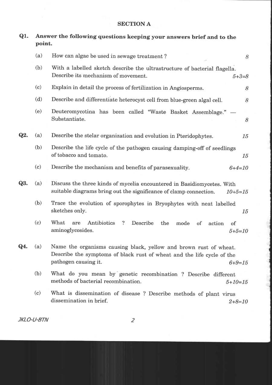 Indian Forest Service (Main) 2020 Botany Paper I question paper page 1 instructions scan PDF download UPSC IFS exam