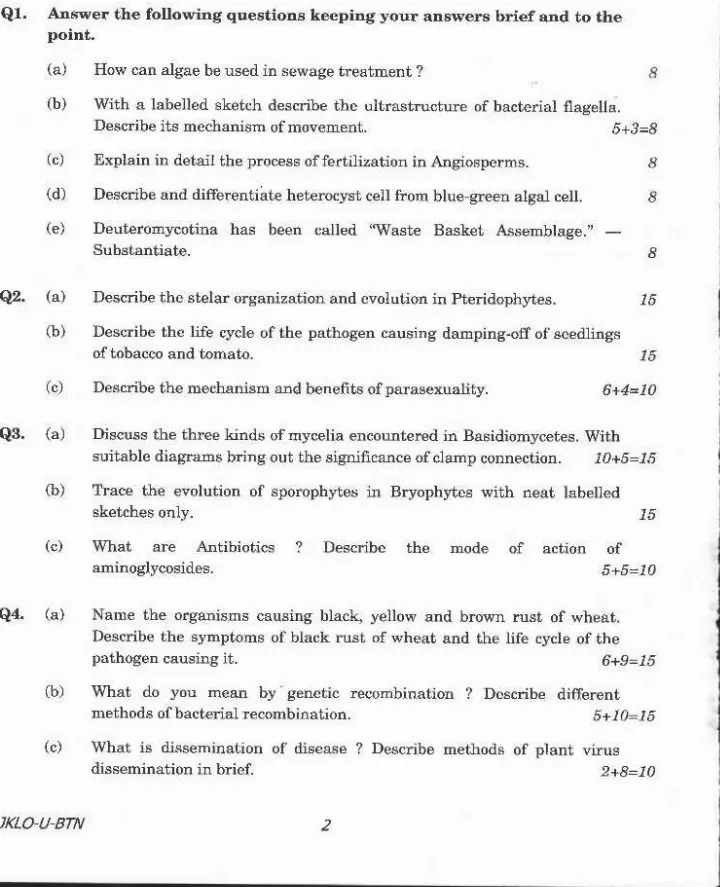 Indian Forest Service (Main) 2020 Botany Paper I question paper page 1 instructions scan PDF download UPSC IFS exam