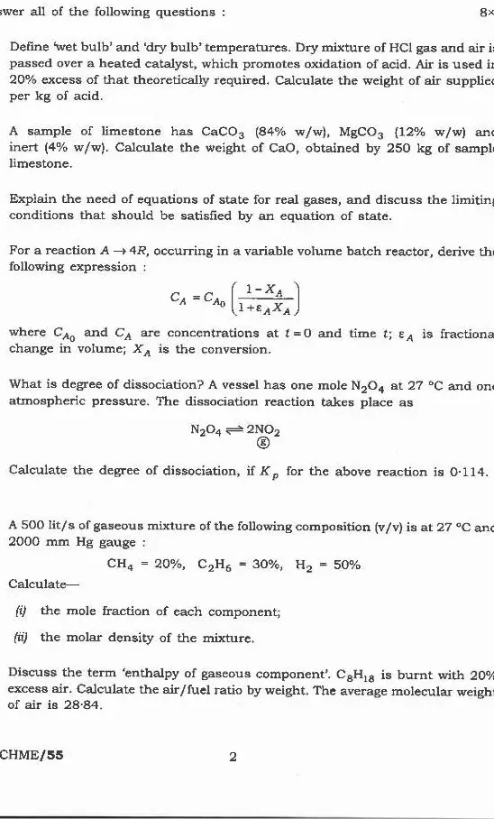 Indian Forest Service (Main) Examination 2020 Chemical Engineering Paper II question paper page 1 instructions scan PDF download