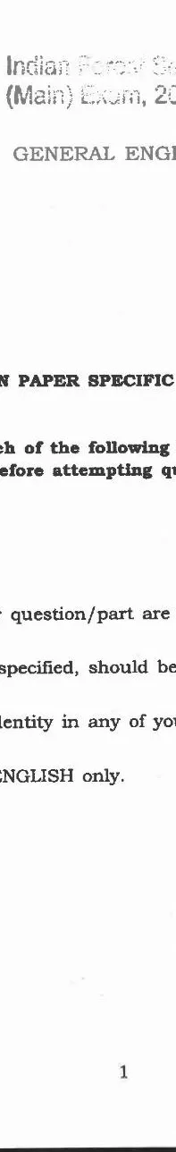 Indian Forest Service Main 2020 General English question paper page 1 instructions scan PDF download UPSC