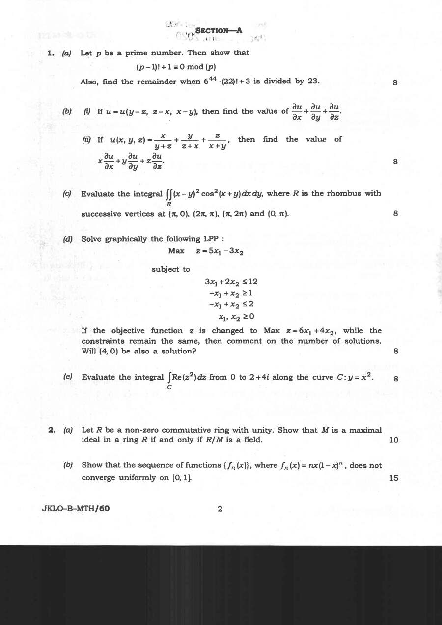 Indian Forest Service (Main) 2020 Mathematics Paper II question paper page 1 instructions scan PDF download UPSC
