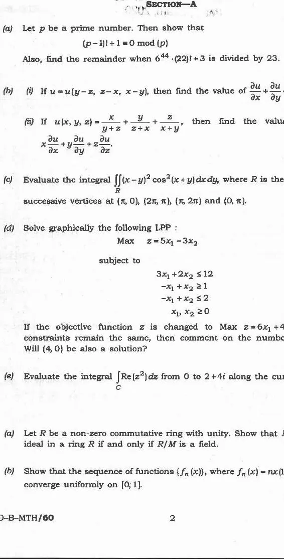 Indian Forest Service (Main) 2020 Mathematics Paper II question paper page 1 instructions scan PDF download UPSC