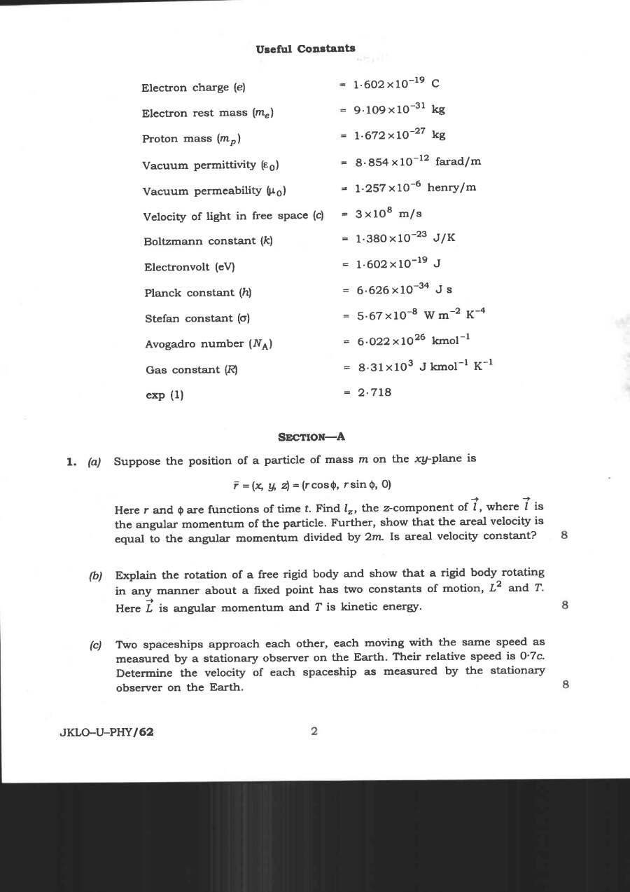 Indian Forest Service (Main) Examination 2020 Physics Paper-I page 1 instructions scan PDF download UPSC IFS previous year paper