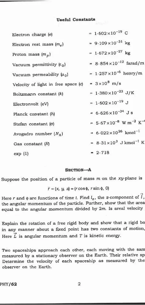 Indian Forest Service (Main) Examination 2020 Physics Paper-I page 1 instructions scan PDF download UPSC IFS previous year paper