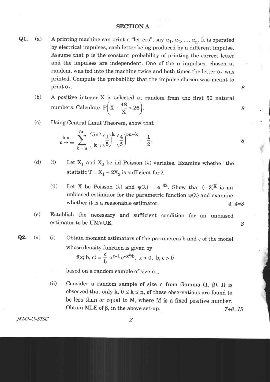 Indian Forest Service Main 2020 Statistics Paper 1 page 1 instructions scan PDF download