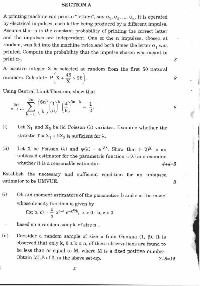 Indian Forest Service Main 2020 Statistics Paper 1 page 1 instructions scan PDF download