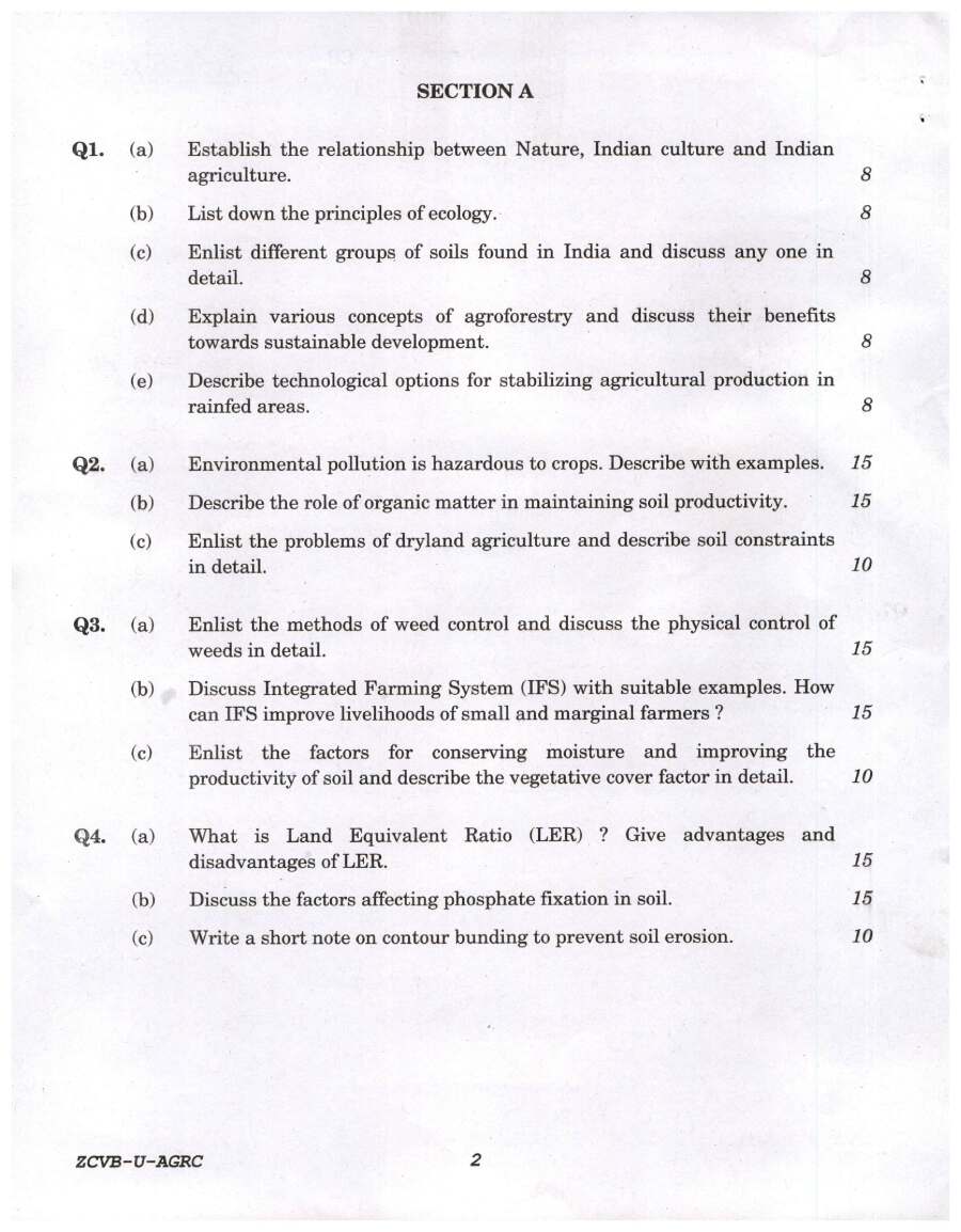 Indian Forest Service 2021 Agriculture Paper I question paper page 1 instructions scan PDF download UPSC IFS Main Exam