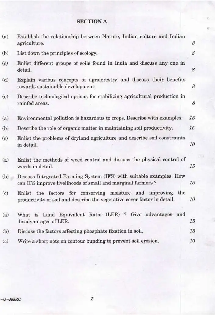 Indian Forest Service 2021 Agriculture Paper I question paper page 1 instructions scan PDF download UPSC IFS Main Exam