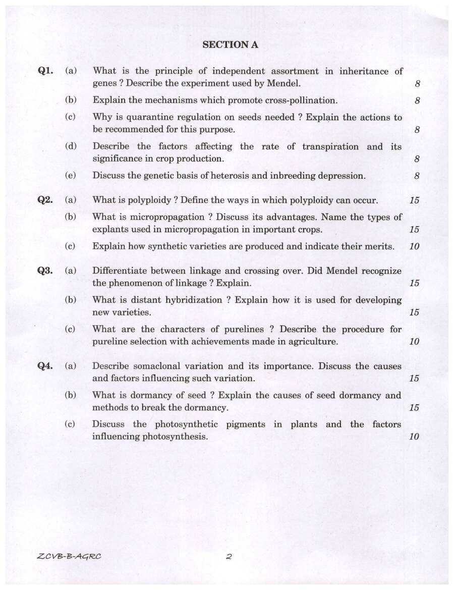 Indian Forest Service Main 2021 Agriculture Paper II question paper page 1 instructions scan PDF download UPSC