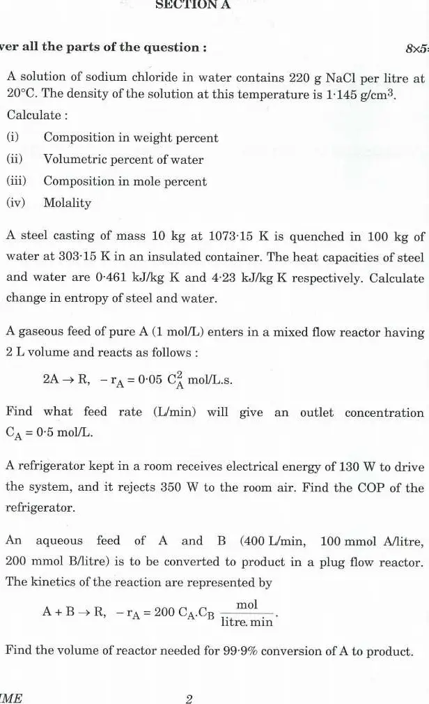 Indian Forest Service (Main) Examination 2021 Chemical Engineering Paper II question paper page 1 scan PDF download, UPSC exam instructions and header details.