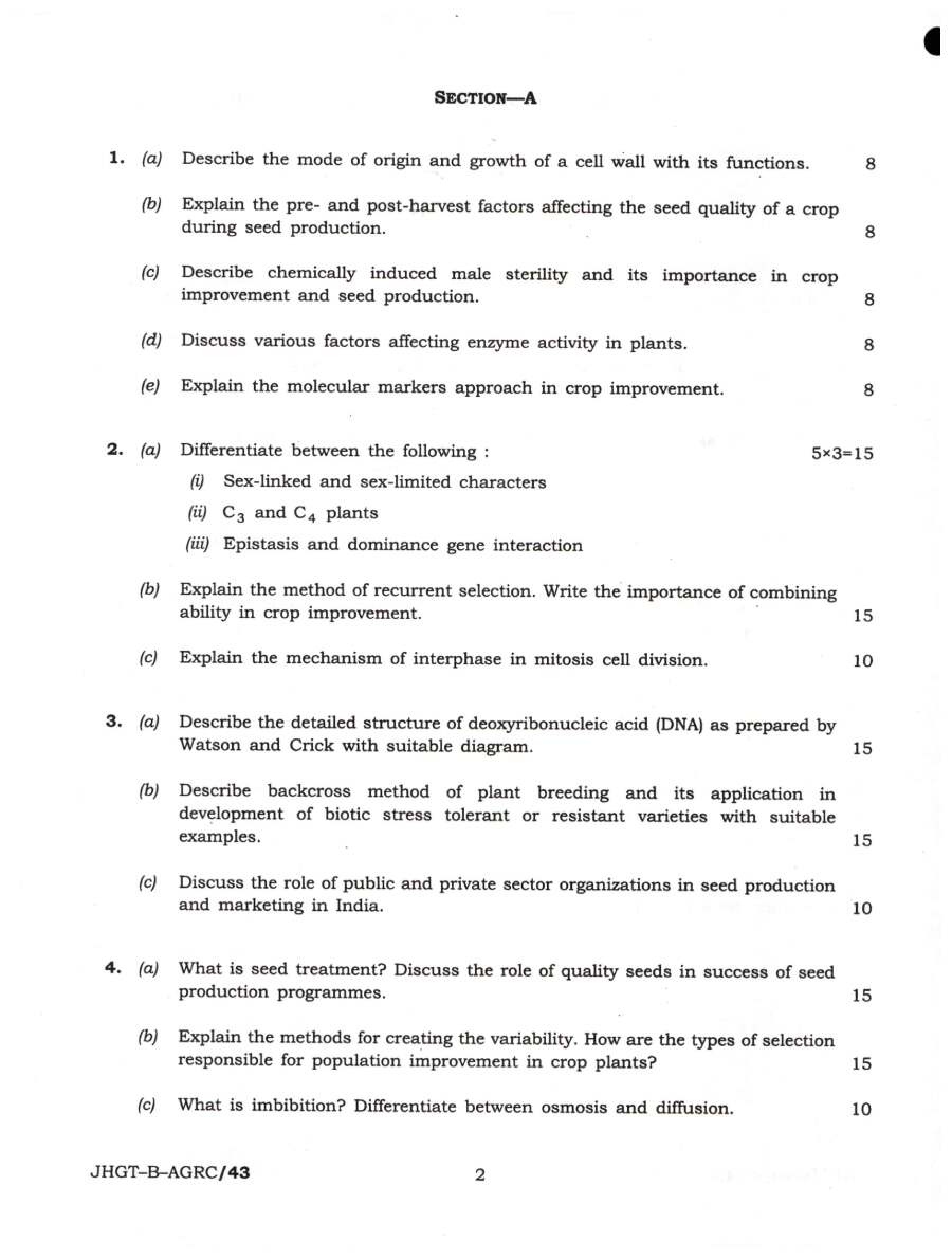 Indian Forest Service Main 2022 Agriculture Paper II question paper page 1 instructions scan PDF download UPSC IFS
