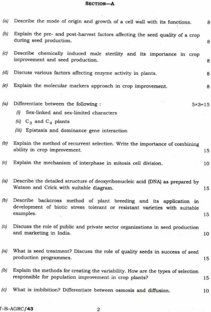 Indian Forest Service Main 2022 Agriculture Paper II question paper page 1 instructions scan PDF download UPSC IFS