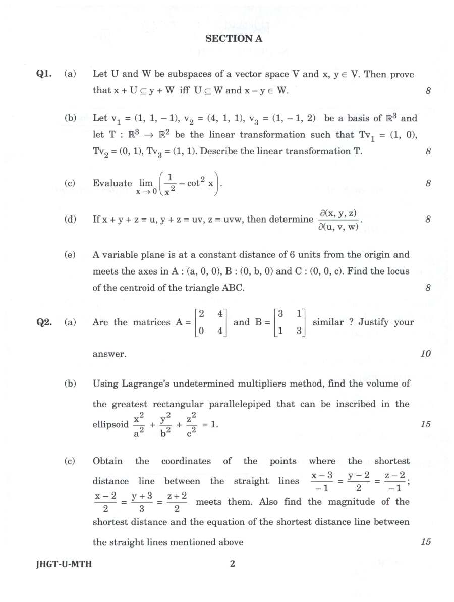 Indian Forest Service Main 2022 Mathematics Paper I question paper page 1 instructions scan PDF download