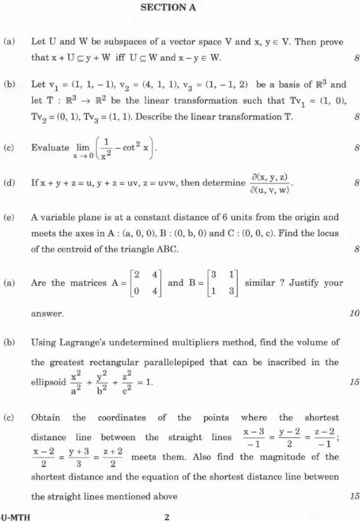 Indian Forest Service Main 2022 Mathematics Paper I question paper page 1 instructions scan PDF download