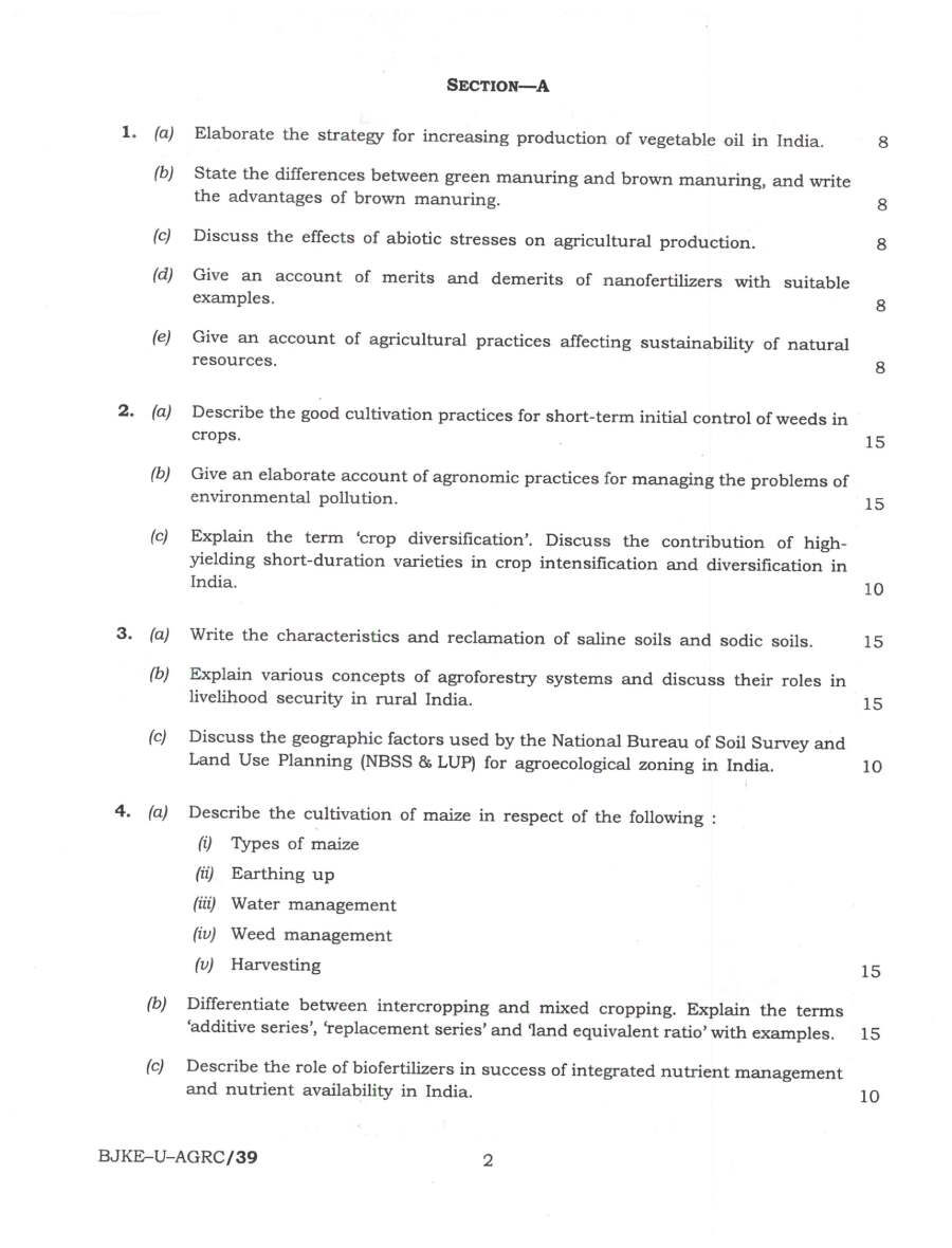 Indian Forest Service Main 2023 Agriculture Paper I question paper page 1 instructions scan PDF download UPSC
