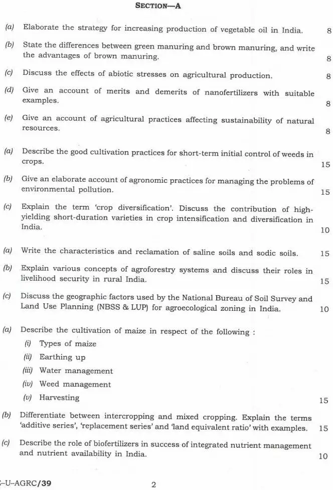 Indian Forest Service Main 2023 Agriculture Paper I question paper page 1 instructions scan PDF download UPSC