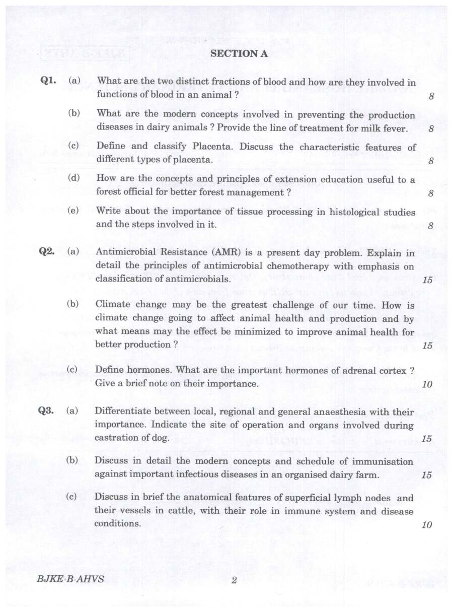 Indian Forest Service Main 2023 Animal Husbandry and Veterinary Science Paper II question paper page 1 instructions scan PDF download