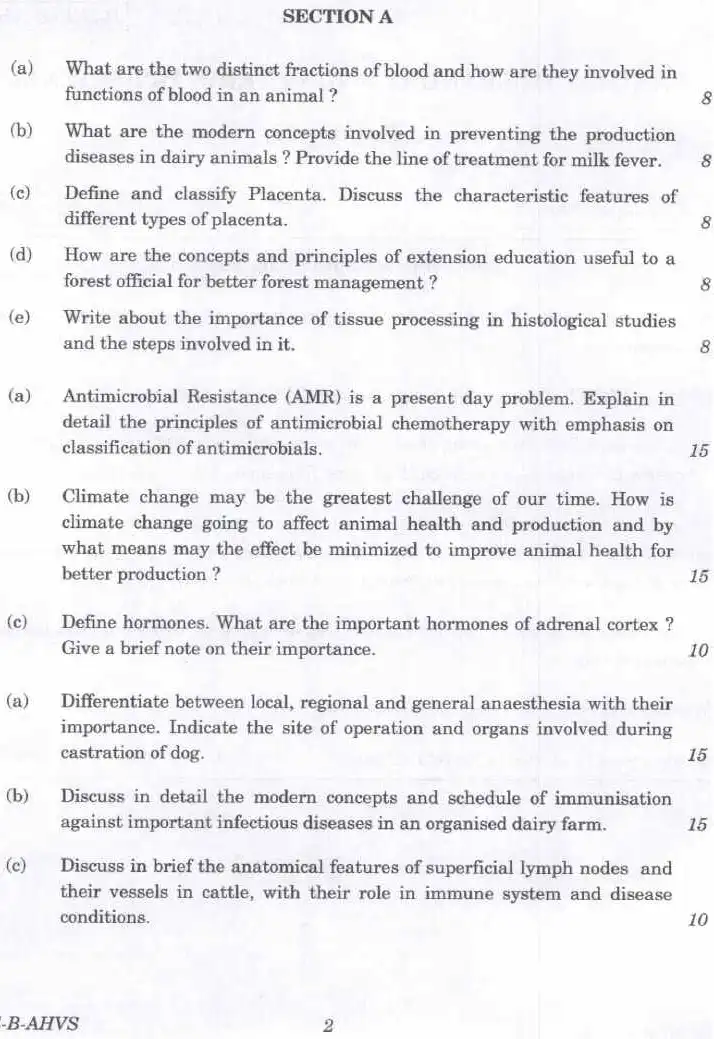Indian Forest Service Main 2023 Animal Husbandry and Veterinary Science Paper II question paper page 1 instructions scan PDF download