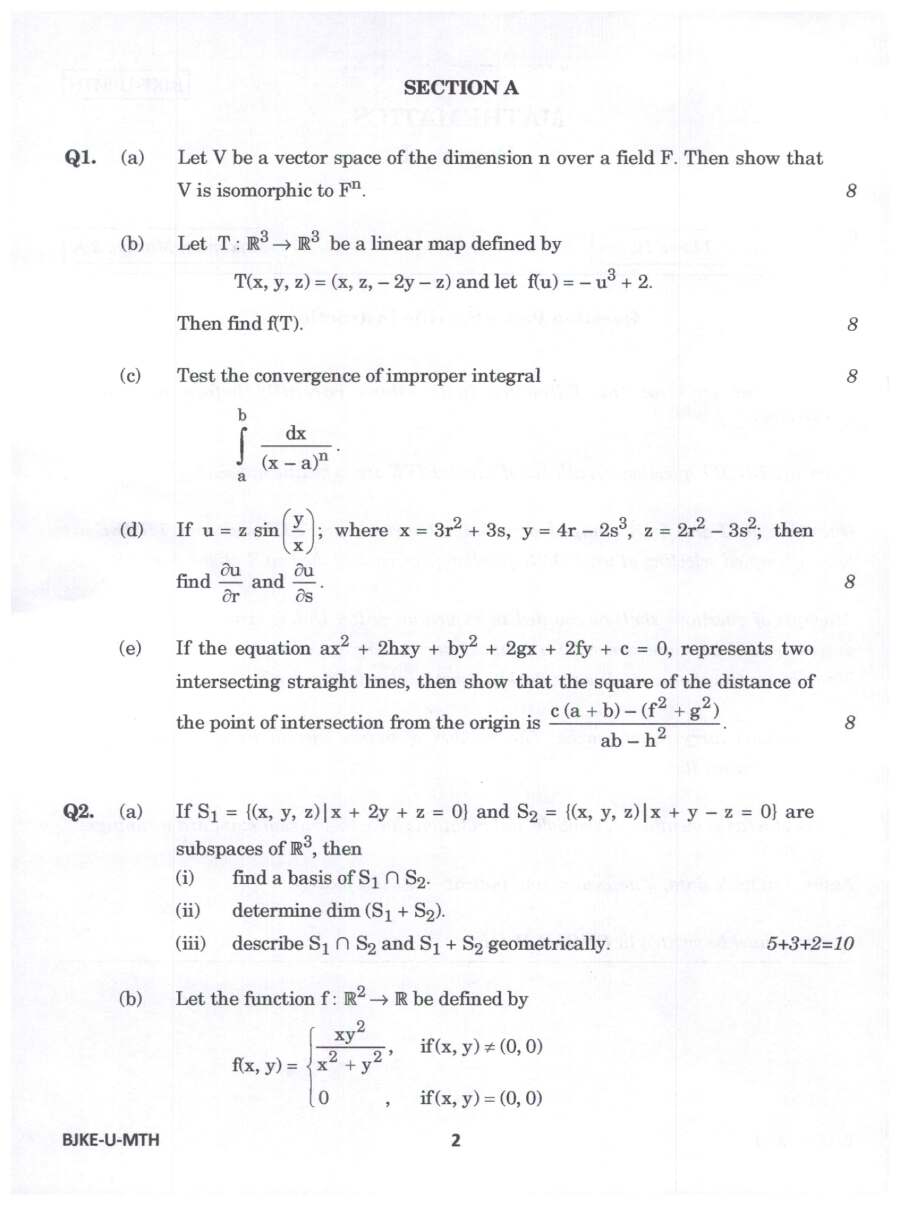 Indian Forest Service (Main) Examination 2023 Mathematics Paper I question paper page 1 instructions scan PDF download UPSC