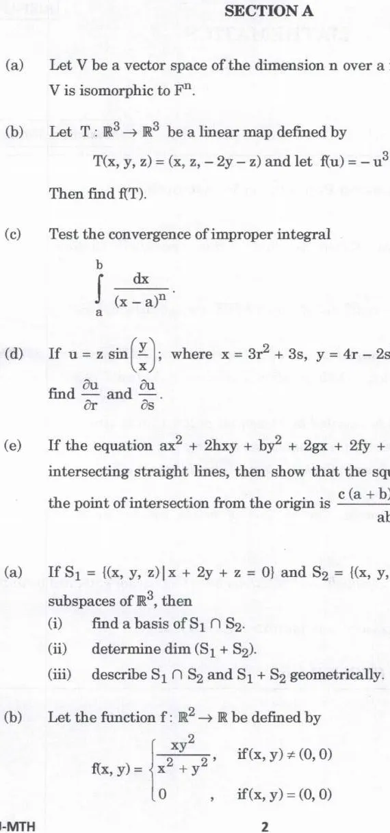 Indian Forest Service (Main) Examination 2023 Mathematics Paper I question paper page 1 instructions scan PDF download UPSC