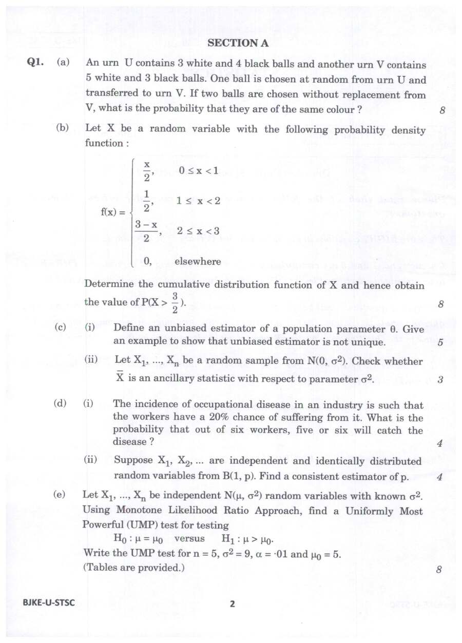 Indian Forest Service Main 2023 Statistics Paper 1 page 1 instructions scan PDF download UPSC IFS exam paper