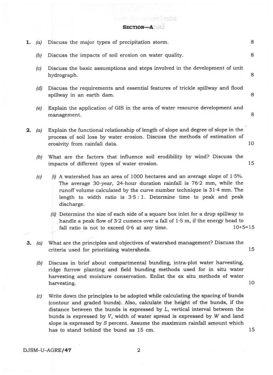 Indian Forest Service (Main) Examination 2025 Agricultural Engineering Paper I question paper page 1 instructions scan PDF download