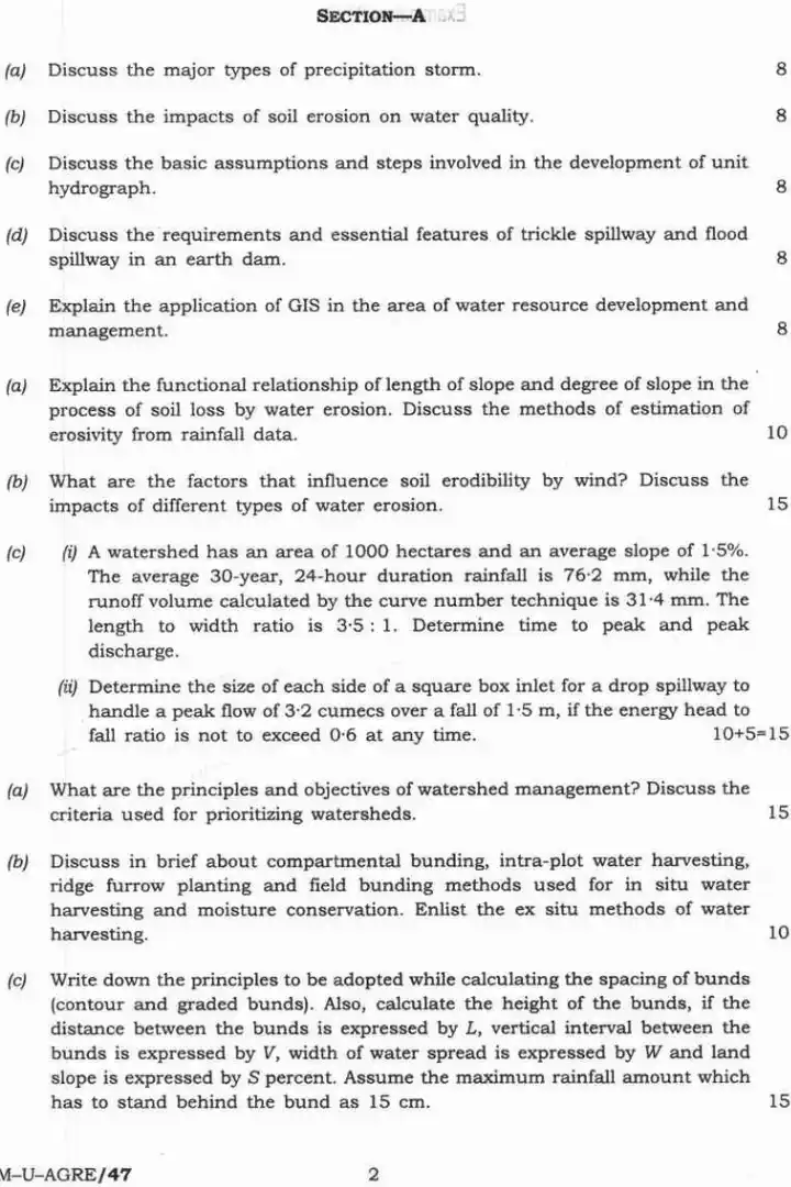 Indian Forest Service (Main) Examination 2025 Agricultural Engineering Paper I question paper page 1 instructions scan PDF download