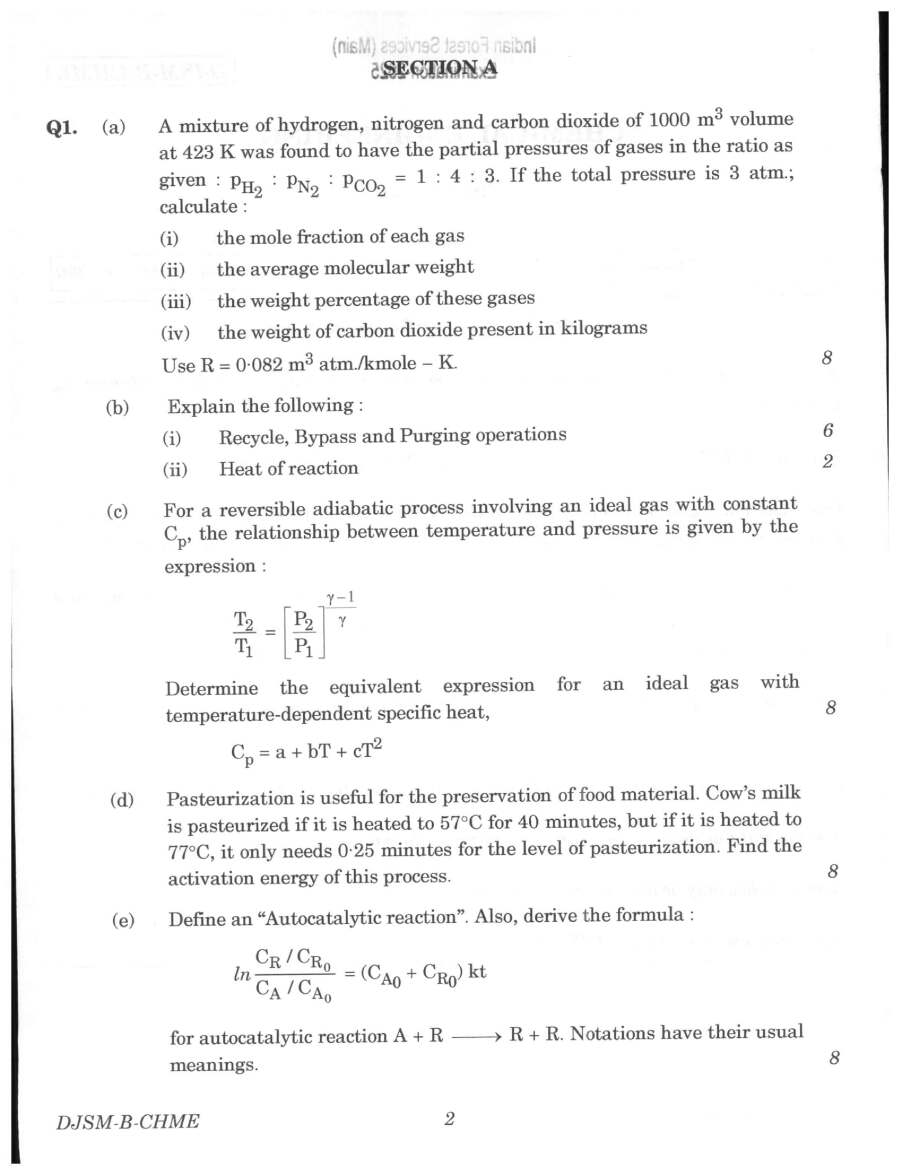Indian Forest Service (Main) 2025 Chemical Engineering Paper II question paper page 1 instructions scan PDF download