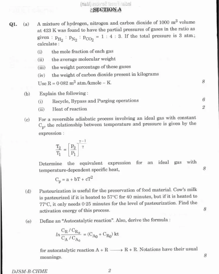 Indian Forest Service (Main) 2025 Chemical Engineering Paper II question paper page 1 instructions scan PDF download