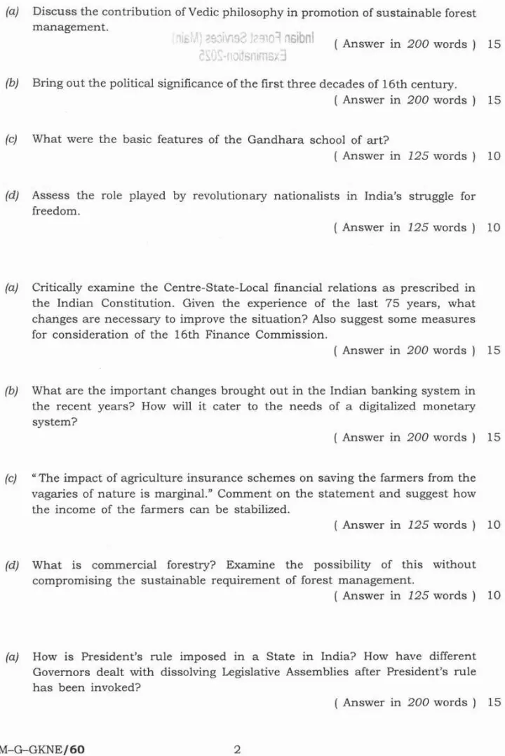 Indian Forest Service Main 2025 General Knowledge question paper page 1 instructions scan PDF download UPSC IFS exam