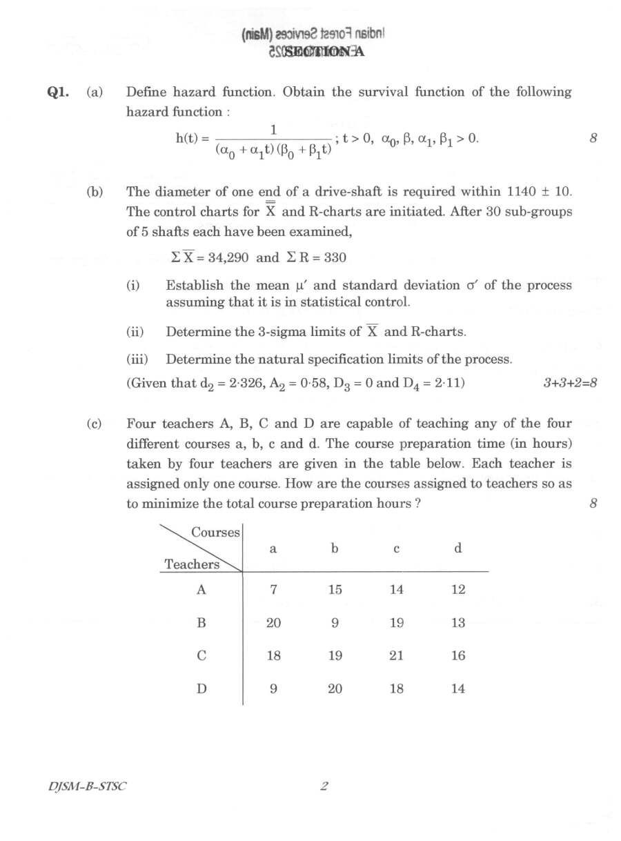 Indian Forest Service (Main) Examination 2025 Statistics Paper II question paper page 1 instructions scan PDF download