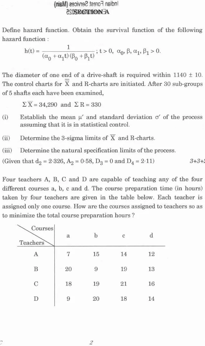 Indian Forest Service (Main) Examination 2025 Statistics Paper II question paper page 1 instructions scan PDF download