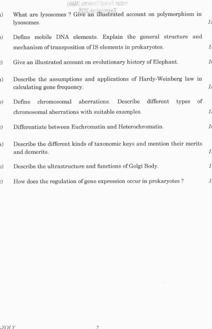 Indian Forest Service (Main) 2025 Zoology Paper II question paper page 1 instructions scan PDF download