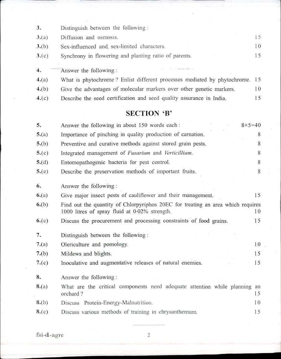 Indian Forest Service Main 2017 Agriculture Paper II question paper page 1 instructions scan PDF download UPSC IFS