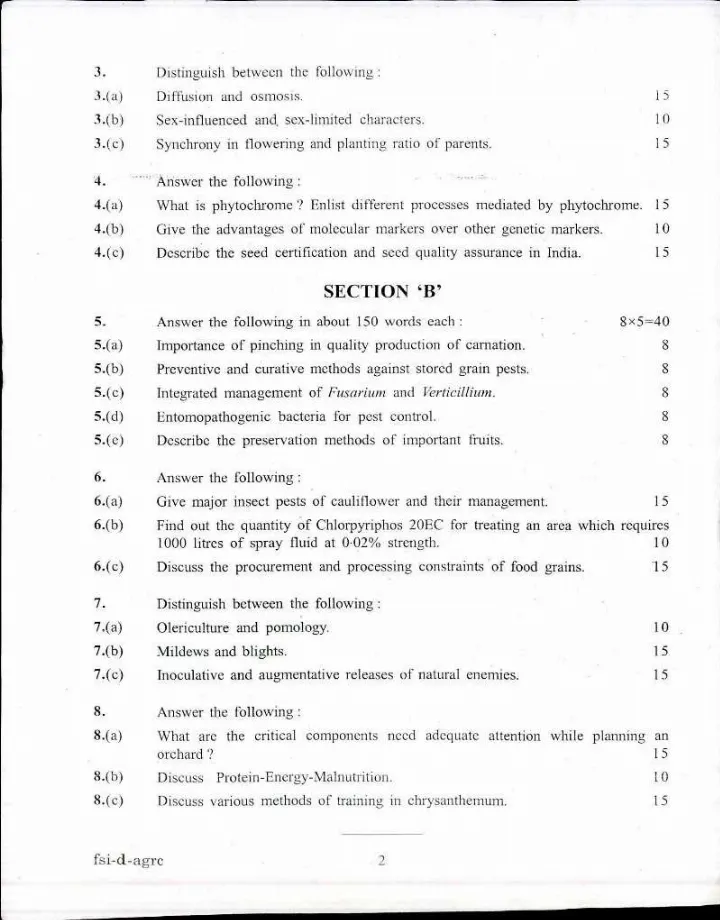 Indian Forest Service Main 2017 Agriculture Paper II question paper page 1 instructions scan PDF download UPSC IFS
