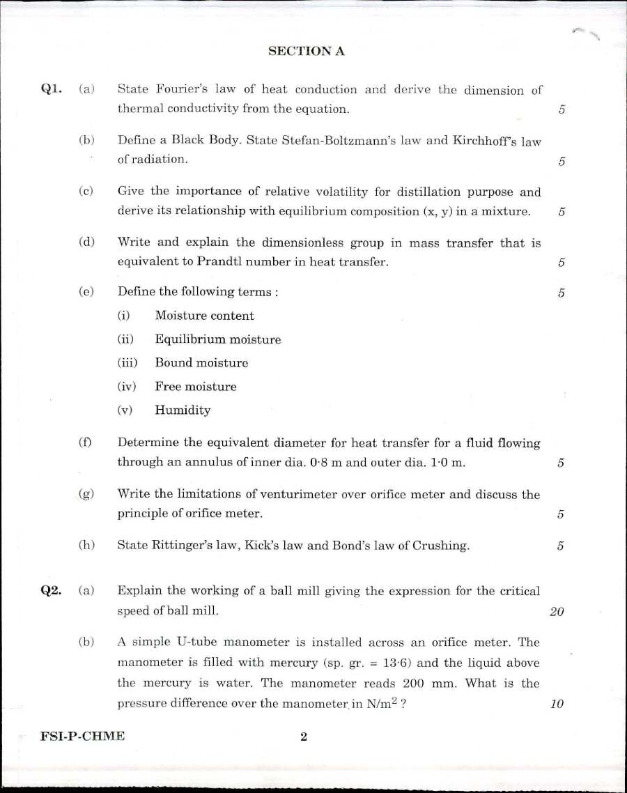 Indian Forest Service 2017 Chemical Engineering Paper I page 1 instructions scan PDF download UPSC IFS Main Exam