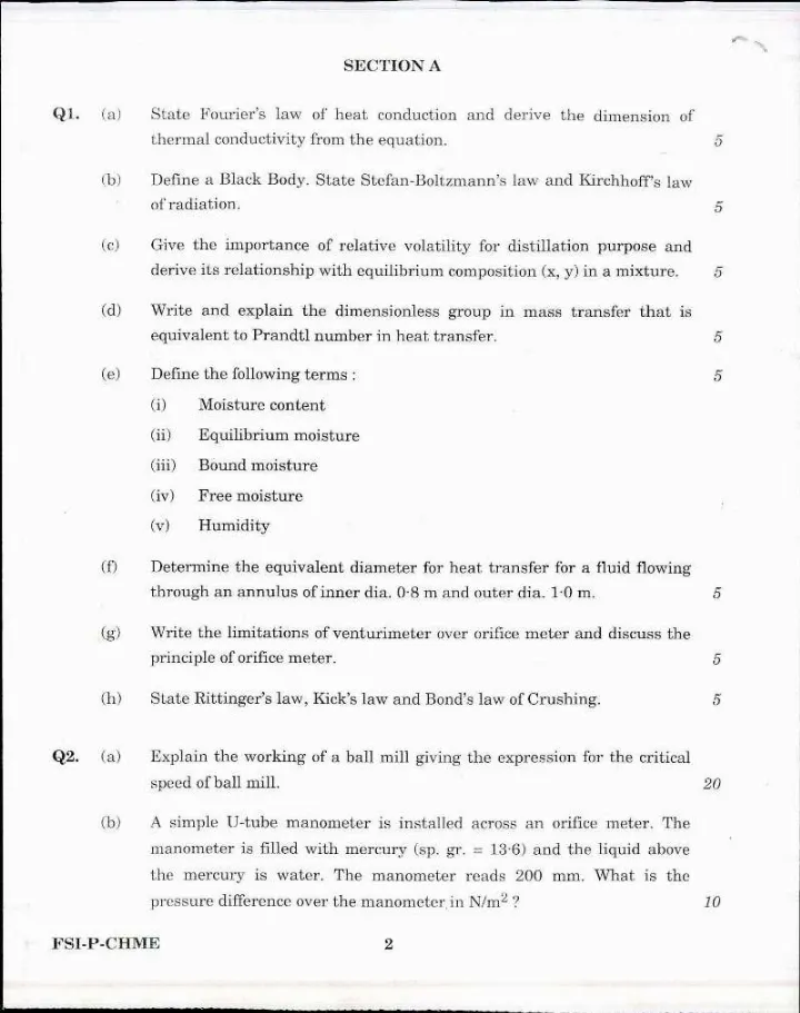 Indian Forest Service 2017 Chemical Engineering Paper I page 1 instructions scan PDF download UPSC IFS Main Exam