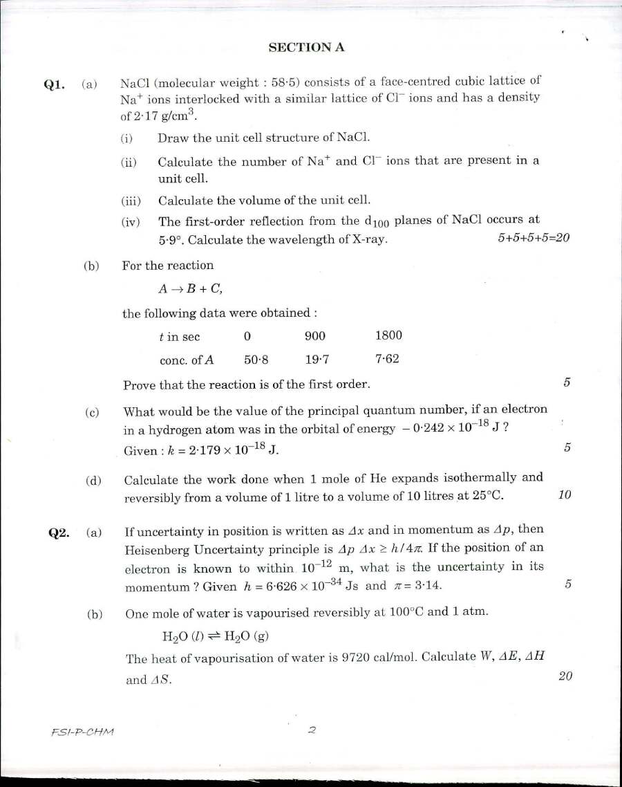 Indian Forest Service 2017 Chemistry Paper I question paper page 1 instructions scan PDF download